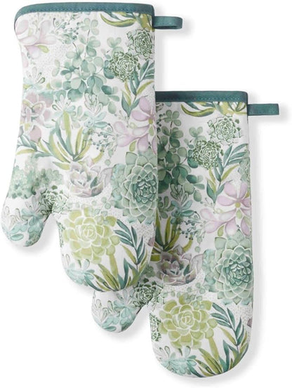 Martha Stewart Succulents Oven Mitt 2-Pack Set, Green, 7"x13" by MarthaStewart
