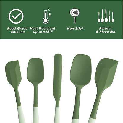 Silicone Spatula Set, 5 Piece Food Grade Rubber Spatulas for Baking, Cooking, and Mixing High Heat Resistant Non Stick Dishwasher Safe BPA-Free (Two colors - Green) - Image 3