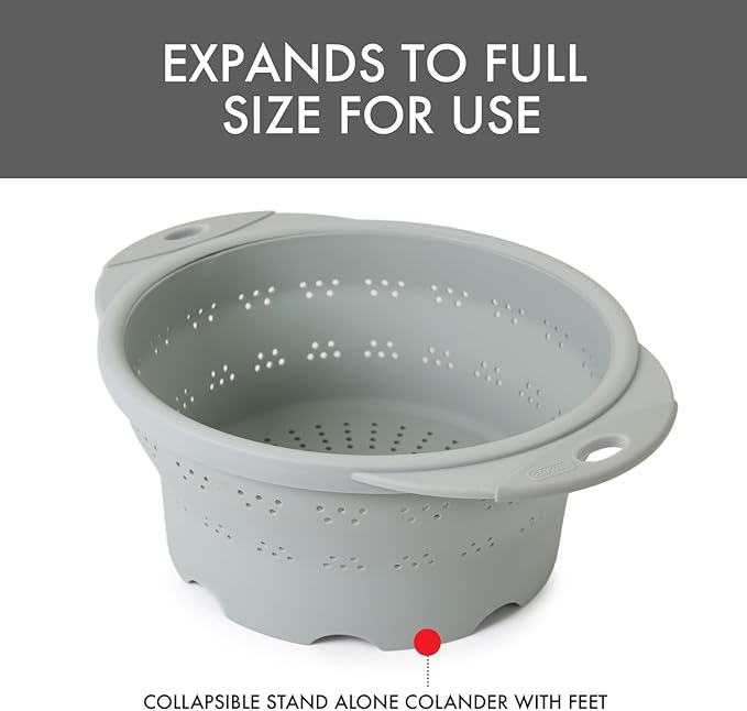 Dexas 10" Collapsible Silicone Colander in Sage, Kitchen Strainer with Handles, 15.1 Cup Capacity | BPA-Free, Heat-Resistant, Space-Saving Kitchen Tool - Image 5