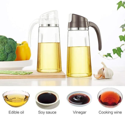 Marbrasse Oil Dispenser for Kitchen,20 OZ /600ml Leakproof Glass Oil Bottle with Auto Flip Cap,Olive Oil Container for Kitchen Cooking(1 Pcs White + 1 Pcs Brown) - Image 6