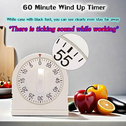 60 Minute Wind Up Timer, Visual Mechanical Timer with Loud Alarm, Manual Countdown Timers for Classroom, Home, Study and Cooking (White) - Image 2