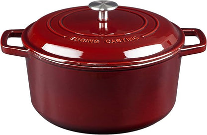EDGING CASTING Enameled Cast Iron Dutch Oven Pot With Lid, Dutch Oven for Sourdough Bread Baking Round Pot Dule Handle, 6 Quart, Wine Red