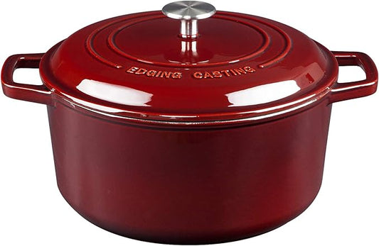 EDGING CASTING Enameled Cast Iron Dutch Oven Pot With Lid, Dutch Oven for Sourdough Bread Baking Round Pot Dule Handle, 6 Quart, Wine Red