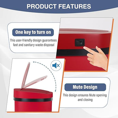 PayLessHere | 13 Gallon Stainless Steel Trash Can | Red | Automatic Touchless Lid with Motion Sensor | Kitchen Garbage Can with Waterproof Design | for Home, Office, Bathroom | Pack of 1 - Image 5