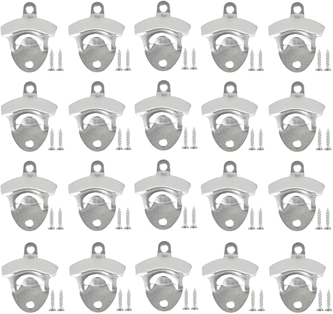 ANSLYQA 20 Pack Bottle Opener Wall Mounted, Vintage Beer Bottle Opener with Screws for Bars KTV Hotels Homes, (Silver) by ANSLYQA