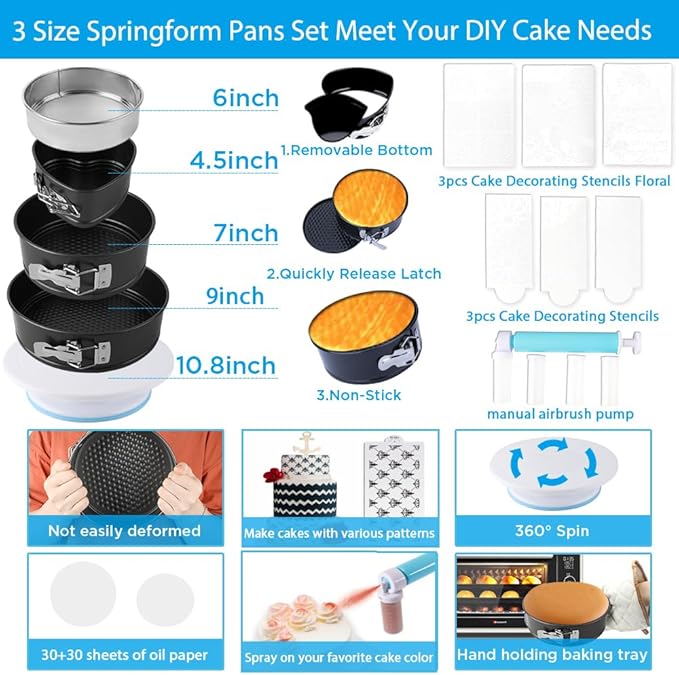 ake Decorating Kit, 672 Pcs Cake Decorating Supplies With Cake Carrier Holder Springform Pan Sets 3-Layer Toolbox Organizer Icing Piping Nozzles Cake Rotating Turntabl Baking Supplies Set Tools - Image 3