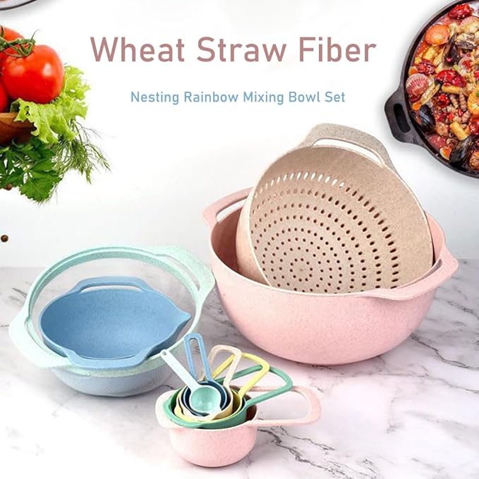 Plastic Mixing Bowls Set 8/10 PCS with Measuring Spoon, Colorful Serving Bowls for Kitchen, Ideal for Baking, Prepping, Nesting Bowls for Space Saving Storage (Wheat) - Image 7