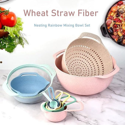 Plastic Mixing Bowls Set 8/10 PCS with Measuring Spoon, Colorful Serving Bowls for Kitchen, Ideal for Baking, Prepping, Nesting Bowls for Space Saving Storage (Wheat) - Image 7