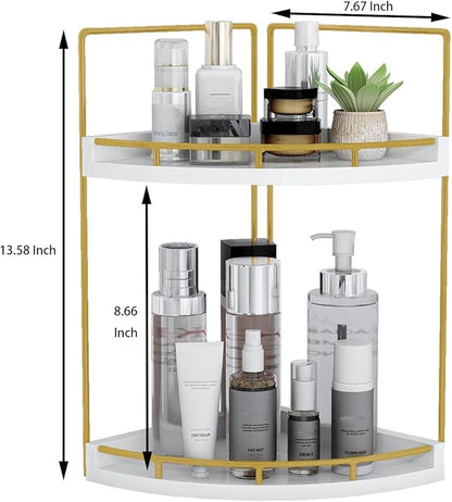 Dorhors 2-Tier Bathroom Counter Organizer,Vanity Counter Corner Shelf, Skincare, Wood Countertop Bathroom Storage and Organization for Kitchen (Gold)