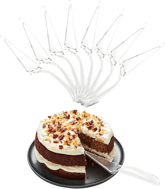 PARTY BARGAINS Clear Plastic Cake Cutter, 10 Inch Classic Disposable Cake Server for Weddings, Birthdays & Parties, BPA Free, Heavy-Duty Serving Utensil, 8 Pack
