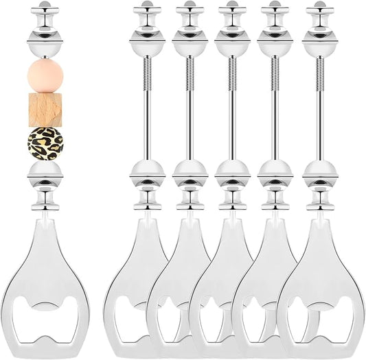 FoldTier 6 Pcs Beadable Beer Opener Reusable Bottle Opener Decorative for Bartenders DIY for Summer Birthday Wedding Christmas Party Favor (Silver)