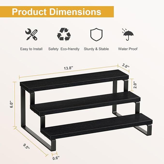Giikin 3 Tier Spice Rack, Set of 2 Wooden Spice Rack for Countertop, Cabinet Organizer Shelf Kitchen Counter Storage Shelves Cupcake Stand Holder Display Stand, Black - Image 3