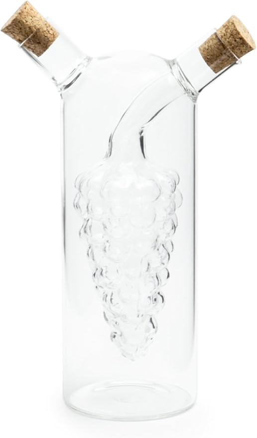Fox Run 7050 Run Grape Motif Oil and Vinegar Cruet Dispenser Bottle, Clear Borosilicate Glass