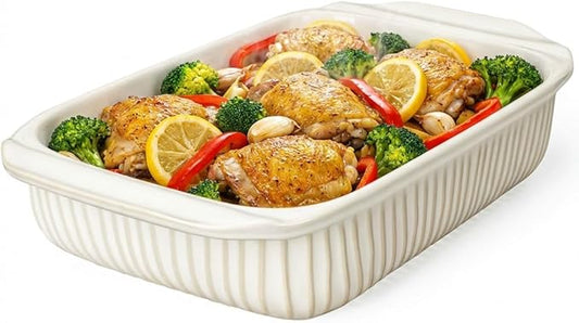 Artena Baking Dish 5.1 Quarts, Casserole Dishes For Oven, Baking Pan With Handles, Lasagna Pan Deep, Large Casserole Dish, Rectangular White Ceramic Bakeware (Only Baking Dish) by Artena