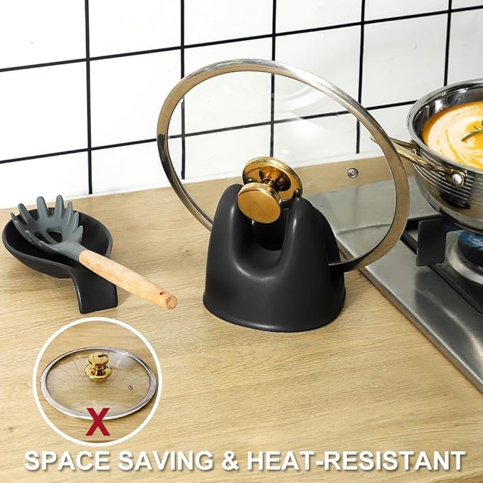 Nihow Pot Lid Holder and Spoon Rest for Kitchen Counter/Stove Top While Cooking - Heat Resistant & Dishwasher Safe - Elegant Matte Black Sets - Image 6
