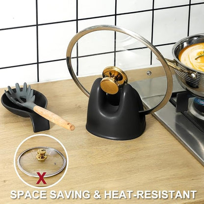 Nihow Pot Lid Holder and Spoon Rest for Kitchen Counter/Stove Top While Cooking - Heat Resistant & Dishwasher Safe - Elegant Matte Black Sets - Image 6