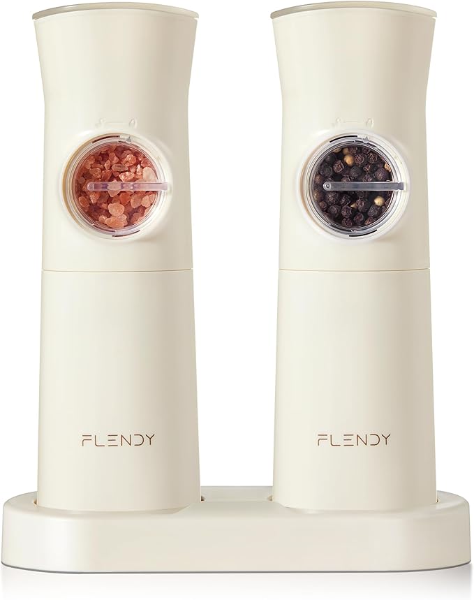 Flendy Gravity Electric Salt and Pepper Grinder Set Rechargeable, Automatic Salt and Pepper Grinder Set with USB C Charging Base, Gravity Salt and Pepper Shakers Set Electric