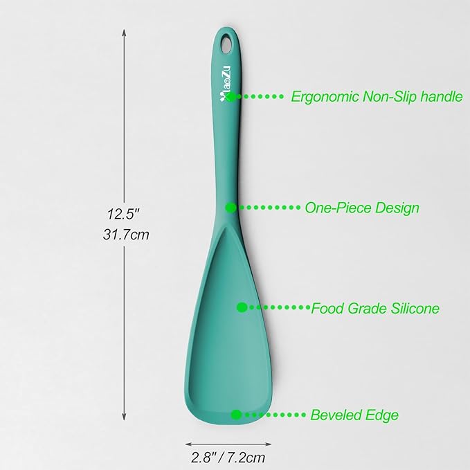 Silicone Spatula Spoon, Great for Both Cooking and Serving Durable BPA-Free Matte Black Silicone, Seamless Design, Safe for Nonstick Cooking Surfaces, 2-Pcs, Teal - Image 2