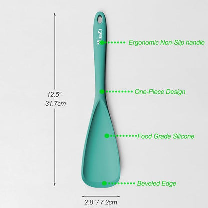 Silicone Spatula Spoon, Great for Both Cooking and Serving Durable BPA-Free Matte Black Silicone, Seamless Design, Safe for Nonstick Cooking Surfaces, 2-Pcs, Teal - Image 2