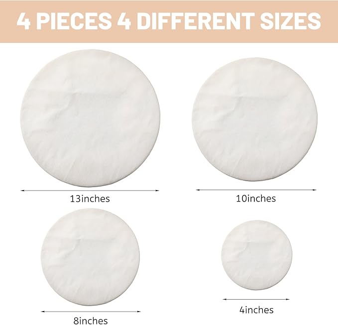 Set of 4 Reusable Cotton Bowl Covers with Lace Trim 13, 10, 8, 4 Inch Breathable Muslin Fabric Food Storage Lids Elastic Cloth Bowl Covers for Bread Proofing Baskets Sourdough Bread Baking