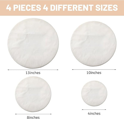Set of 4 Reusable Cotton Bowl Covers with Lace Trim 13, 10, 8, 4 Inch Breathable Muslin Fabric Food Storage Lids Elastic Cloth Bowl Covers for Bread Proofing Baskets Sourdough Bread Baking