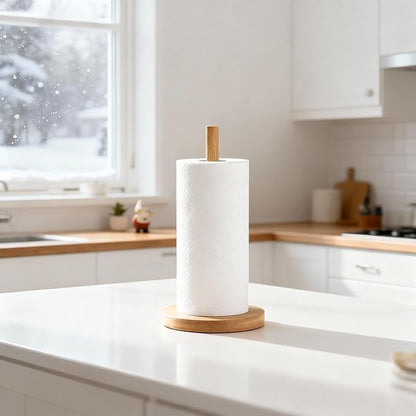 WORHE Bamboo Paper Towel Holder Countertop 1 Pack Thick Sturdy Base, Standing Paper Towel Roll Holder for Kitchen Bathroom Vanity Countertop, Paper Towel Dispenser for Bathroom (YGC017) - Image 4