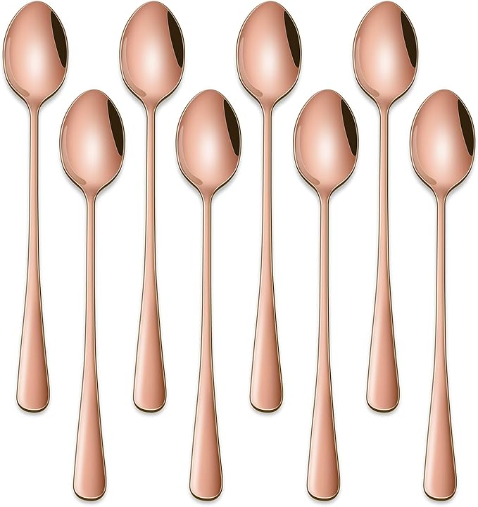 7.5 Inches Long Handle Coffee Stirring Spoons,Set Of 8 Rose Gold Iced Tea Spoon,Copper Stainless Steel Ice Cream Spoons,Sundae Spoon by DEHOVKitchen