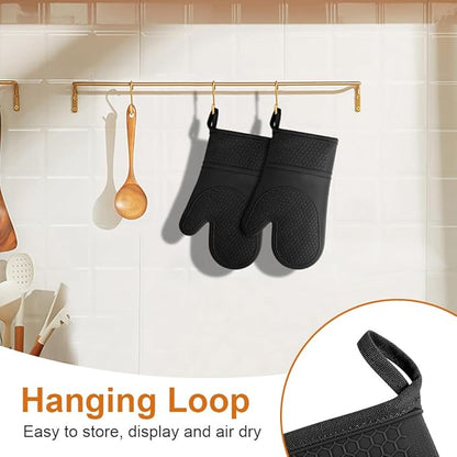 AUAUY Oven Mitts with 2 Potholders, Silicone Oven Gloves Heat Resistant 464°F, Non-Slip Silicone BBQ Gloves, Waterproof Cooking Gloves, Oven Gloves for Barbecue Kitchen Baking Microwave, Black - Image 5