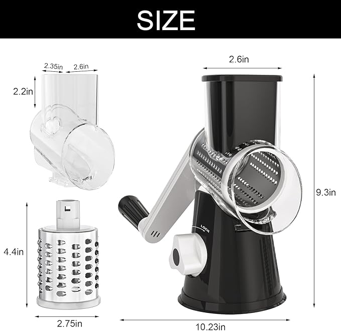 Cambom 5 in 1 Rotary Cheese Grater Hand Crank Cheese Shredder for Fresh Cheese, Vegetable, Nuts,Non-slip Suction Base, Black - Image 9