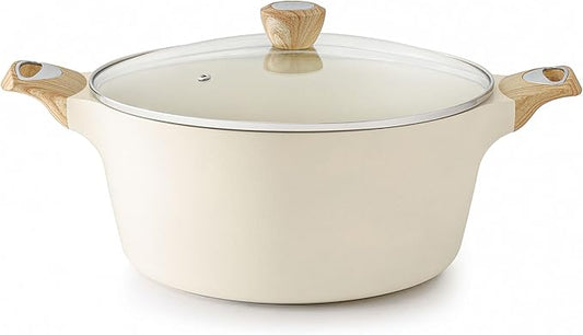SENSARTE Ceramic Nonstick Stock Pot with Lid, 2.6/4.5/6.6/8.5 QT Soup Pot Casserole Pot, Non-toxic Healthy Pasta Pot, Large Cooking Pot Stew Pot, Induction Compatible, PFOA PFAS PTFE Free, White by SENSARTE