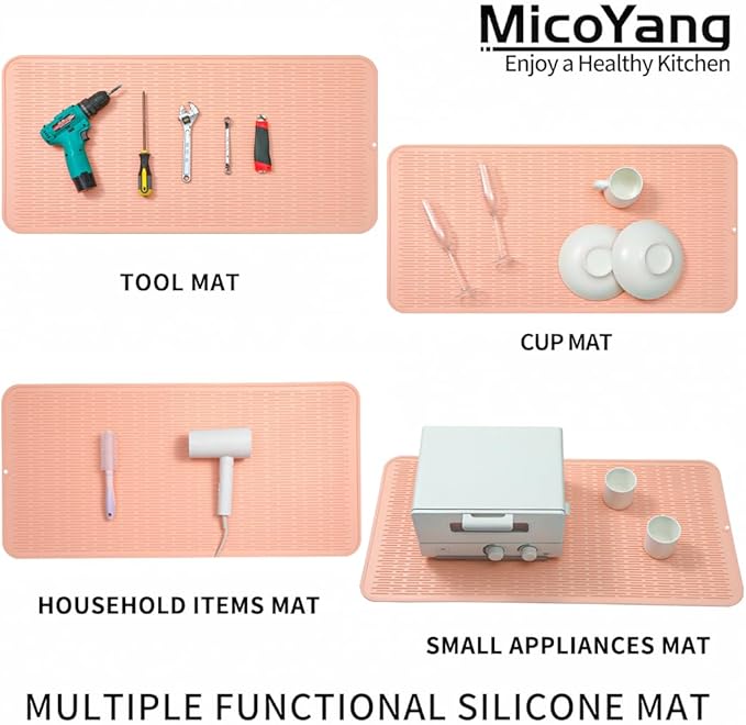 MicoYang Silicone Dish Drying Mat for Multiple Usage,Easy clean,Eco-friendly,Heat-resistant Silicone Mat for Kitchen Counter or Sink,Refrigerator or Drawer Liner Pink 5XL 36inches x 18inches - Image 4