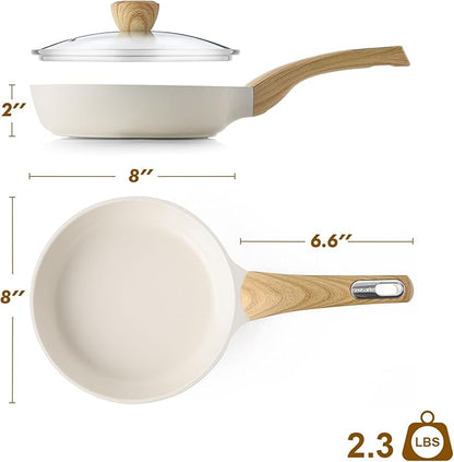 SENSARTE Ceramic Nonstick Frying Pan Skillet with Lid 8inch Non Stick Omelet Pans, Non-toxic Healthy Kitchen Cooking Chefs Pan, Free of Intentionally Added PFOA/PFAS/PTFE, Induction Compatible, White - Image 9