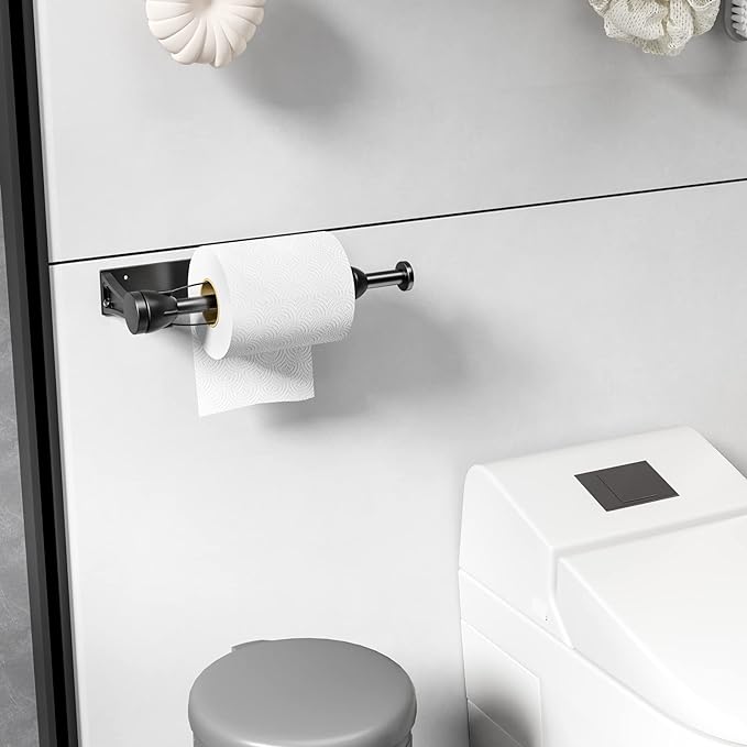 Paper Towel Holder Under Cabinet, Single Hand Operable Wall Mount with Damping Effect, Self-Adhesive or Drilled for Kitchen Bathroom, Black - Image 5