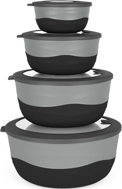 Pera Mixing Bowls with Lids Set, 8 Piece (4 Bowls + 4 Airtight Lids), BPA Free Nesting Kitchen Bowl Set for Mixing & Food Storage, Microwave & Dishwasher Safe (Black)
