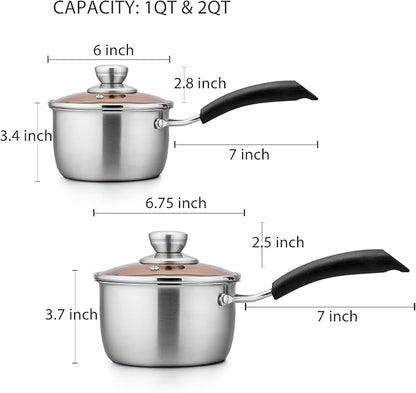 TeamFar 1qt & 2qt Saucepan with Lid, Stainless Steel Small Cooking Pot, Milk Sauce Pan with Long Handle for Home Kitchen, Non-Toxic & Heavy-Duty, Multi-use & Dishwasher Safe - Image 3