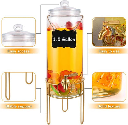1.5 Gallon Drink dispenser, Glass Beverage Dispenser With Stand, Drink Dispensers for Parties With Stainless Steel Spigot + Marker & Chalkboard 100% Leakproof. Perfect For Parties And Daily Use - Image 4