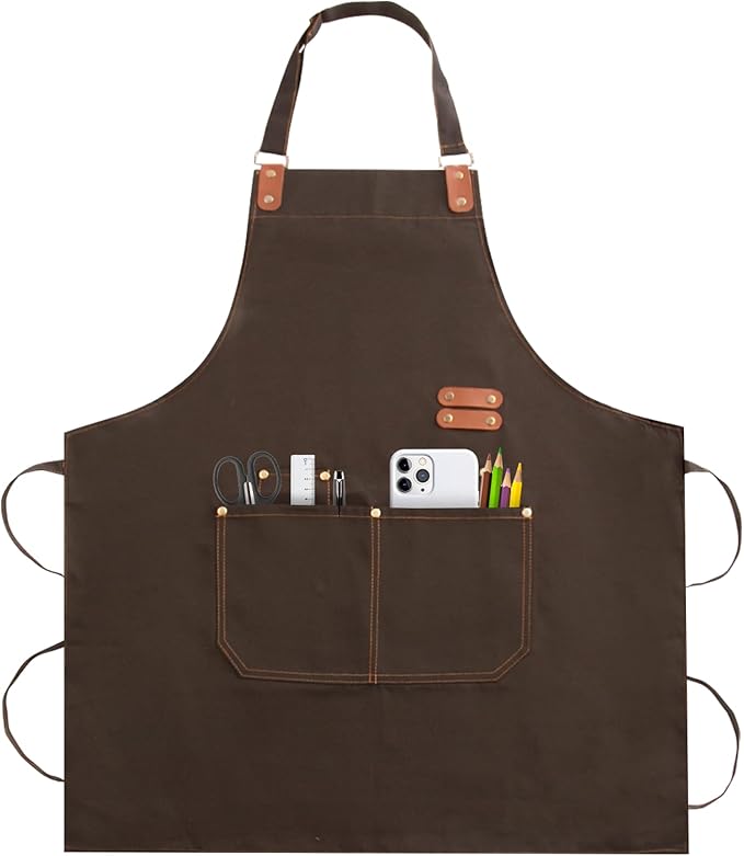 Apron for Men Women, Chef Apron with Adjustable Neck Strap, Heavy Duty Apron with Pockets, for Cooking, Gardening by Unknown