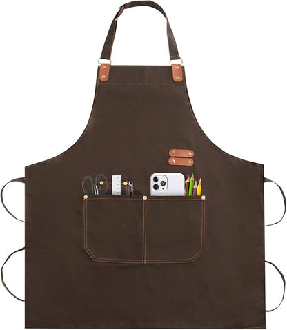 Apron for Men Women, Chef Apron with Adjustable Neck Strap, Heavy Duty Apron with Pockets, for Cooking, Gardening by Unknown