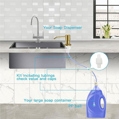 OHiHi Dish Soap Dispenser for Kitchen Sink, Countertop Sink Soap Dispenser Water Pump with 47” No-Spill Extension Tube Kit Design for Kitchen Bathroom, Easy to Press, No More Refills （Golden） - Image 3