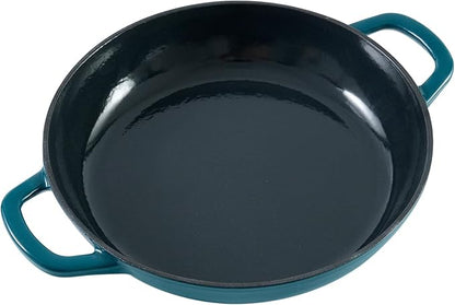 Flavehc Braiser Enameled Cast Iron Braiser 2.25 qt Braiser Pan with Lid DarkCyan Shallow Cast Iron Casserole Braiser Pan with Handels