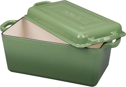 EDGING CASTING Enameled Cast Iron Dutch Oven, Oblong Bread Oven for Sourdough Bread Baking, Baking Pan, Dual Handles, Oven Safe, 4 Quart, Pistachio Green