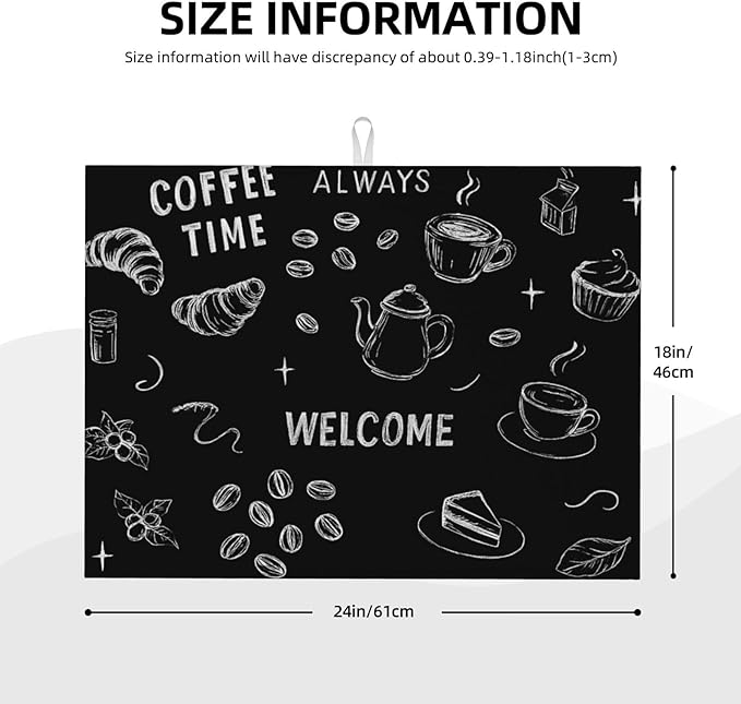 Black Ink Dish Drying Mats for Kitchen Counter, Large 18"x24" Dish Mats for Drying Dishes, Microfiber Absorbent Dish Drying Pad Rack Mat Kitchen Decor Reusable Washable