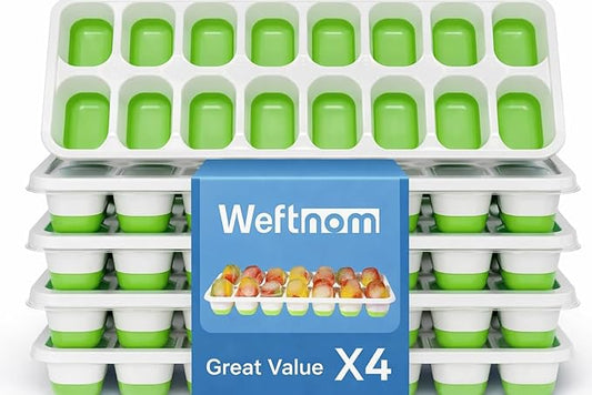 Ice Cube Trays for Freezer with Lids, 4 Pack 56-Cube Stackable Ice Trays, Easy-Release Silicone Bottom & PP Frame, BPA-Free, Dishwasher Safe, Covered Ice Molds for Iced Coffee, Cocktails & Baby Food by WEFTNOM