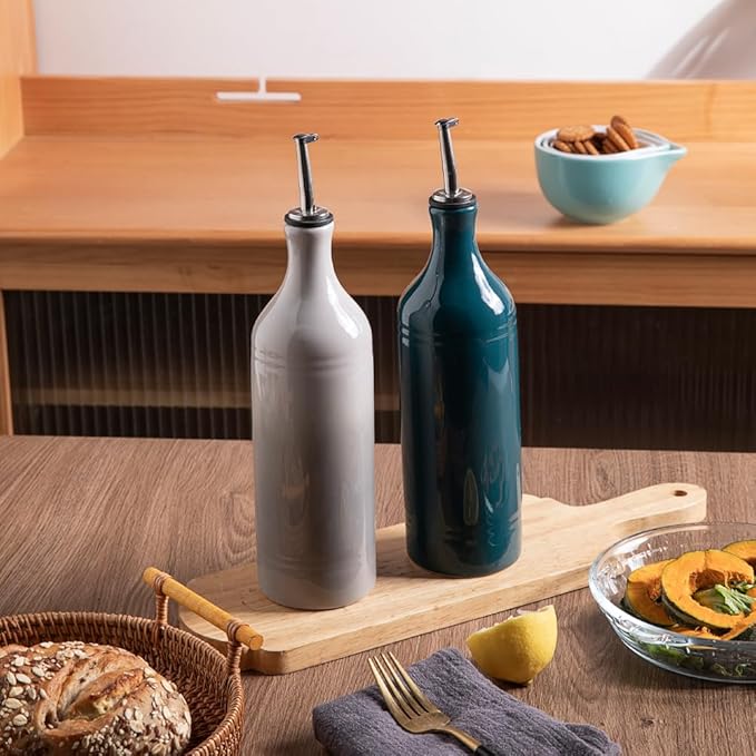Sweejar Large Ceramic Olive Oil Dispenser Bottle, Opaque Oil Cruet Protects to Reduce Oxidation, Suitable for Storage Vinegar, Soy Sauce & Other Liquids, Pack of 1, 24 Fl Oz(Teal Green) - Image 7