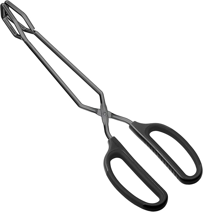 HINMAY 12" Stainless Steel Scissor Tongs with Comfort-Grip Handle (Black) by HINMAY