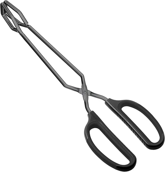HINMAY 12" Stainless Steel Scissor Tongs with Comfort-Grip Handle (Black) by HINMAY