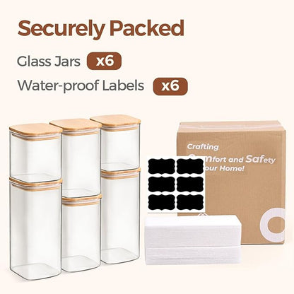 ComSaf Airtight Glass Storage Canister with Lids (0.7Qt/1.2Qt/1.6Qt) Set of 6, Food Storage Container Kitchen Pantry Storage Jar, Glass Jars for Flour Cereal Sugar Tea Coffee Beans Snacks, Square - Image 8