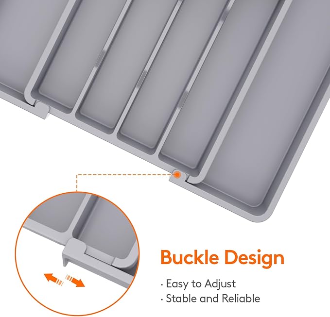 Lifewit Silverware Drawer Organizer, Expandable Utensil Tray for Kitchen, BPA Free Flatware and Cutlery Holder, Adjustable Plastic Storage for Spoons Forks Knives, 8.5-14 x 12", Gray - Image 5