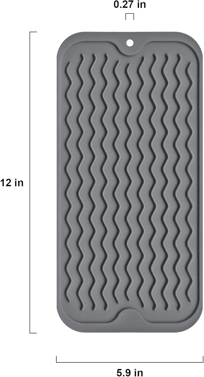 Silicone Dish Drying Mat, Non-Slip Easy Clean Sink Mat Large Heat-resistant Dish Drainer Mat for Kitchen Counter, Sink, Refrigerator or Drawer liner (12" x 6", GREY) - Image 3