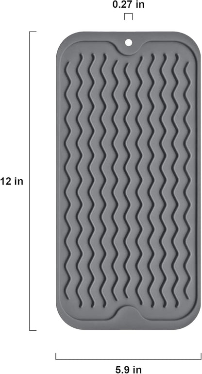 Silicone Dish Drying Mat, Non-Slip Easy Clean Sink Mat Large Heat-resistant Dish Drainer Mat for Kitchen Counter, Sink, Refrigerator or Drawer liner (12" x 6", GREY) - Image 3